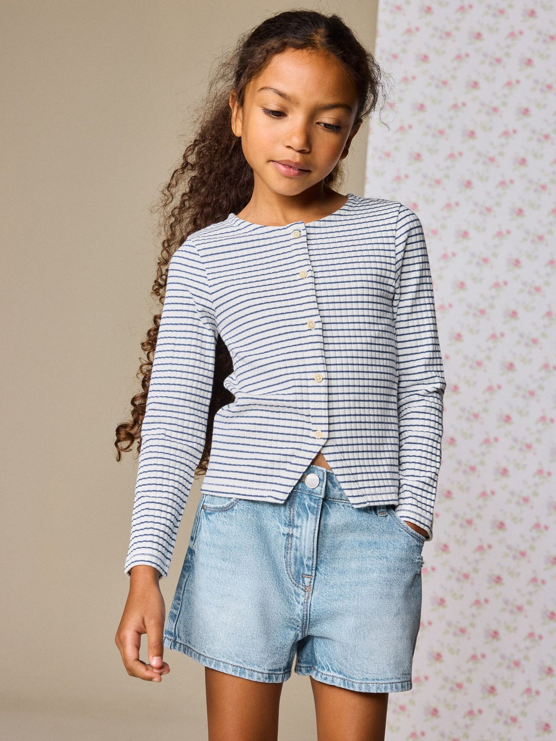 White Stripe Long Sleeve Ribbed Cardigan (3-16yrs)