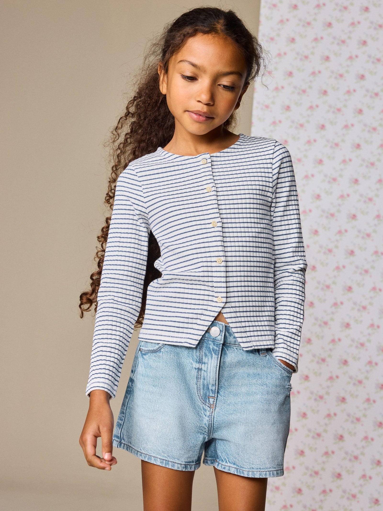 White Stripe Long Sleeve Ribbed Cardigan (3-16yrs)