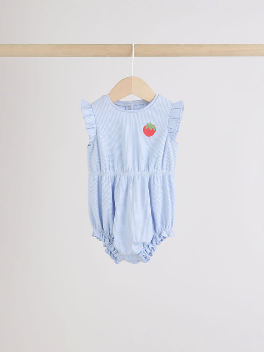 Blue Strawberry Frill Shoulder Baby Rompers 4 Pack
