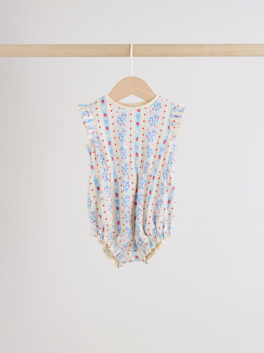 Blue Strawberry Frill Shoulder Baby Rompers 4 Pack