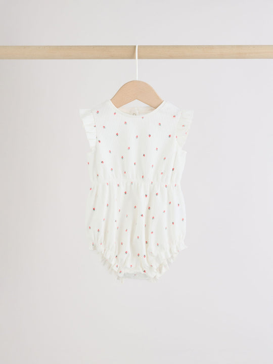 Blue Strawberry Frill Shoulder Baby Rompers 4 Pack