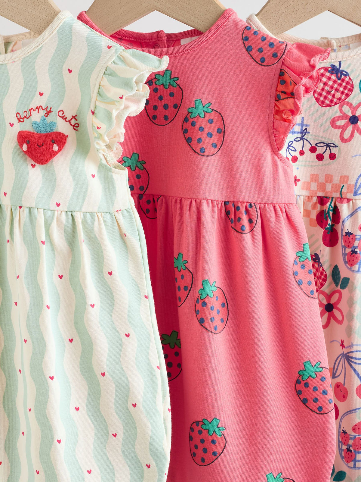 Red Strawberry Printed Baby Rompers 3 Pack