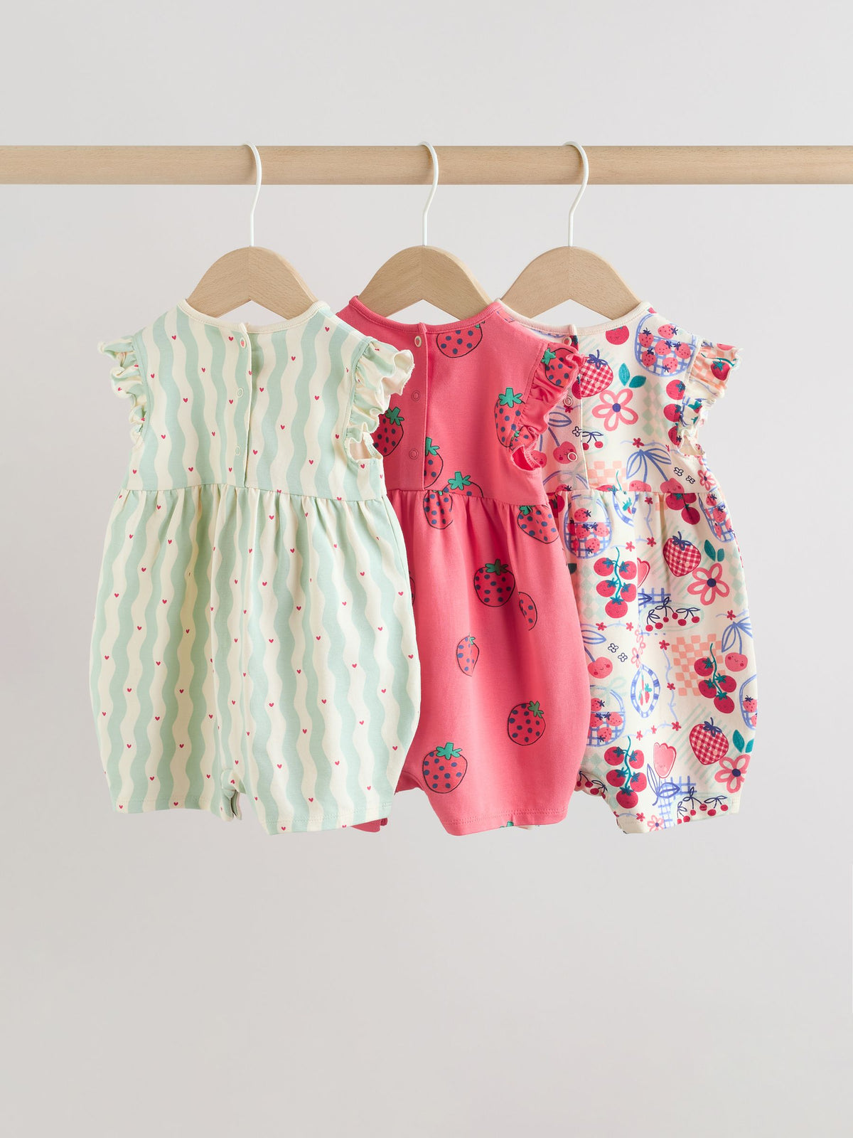 Red Strawberry Printed Baby Rompers 3 Pack