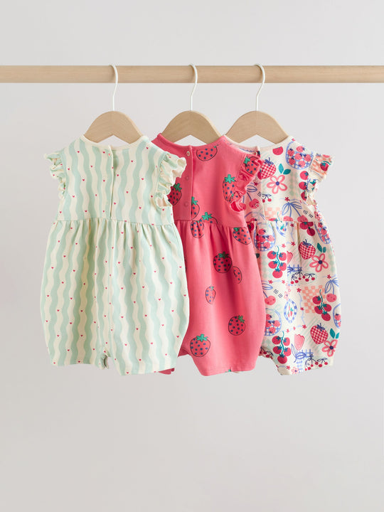 Red Strawberry Printed Baby Rompers 3 Pack