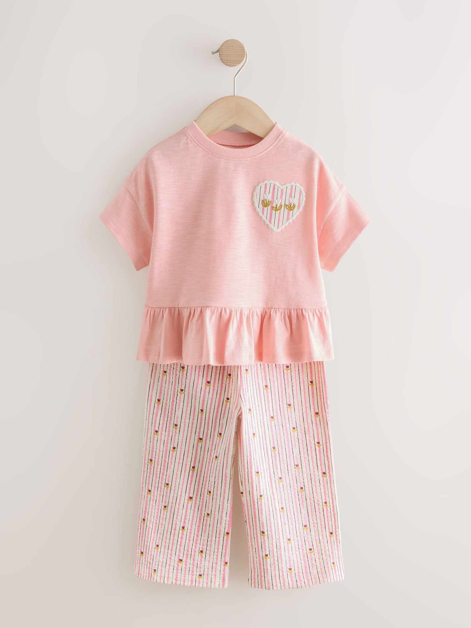 Pink Short Sleeve Peplum T-Shirt and Wide Leg Trousers Set (3mths-7yrs)