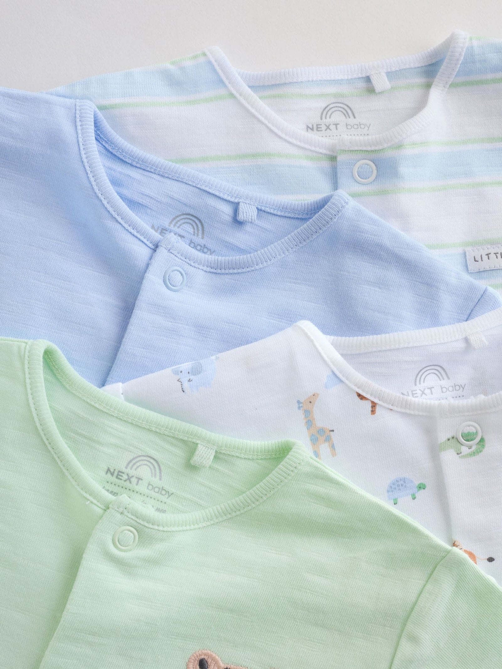 Green Blue Safari Animal Jersey Baby Rompers 4 Pack