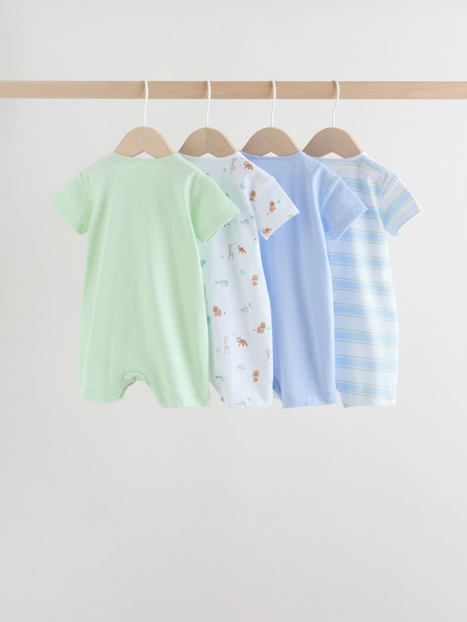 Green Blue Safari Animal Jersey Baby Rompers 4 Pack