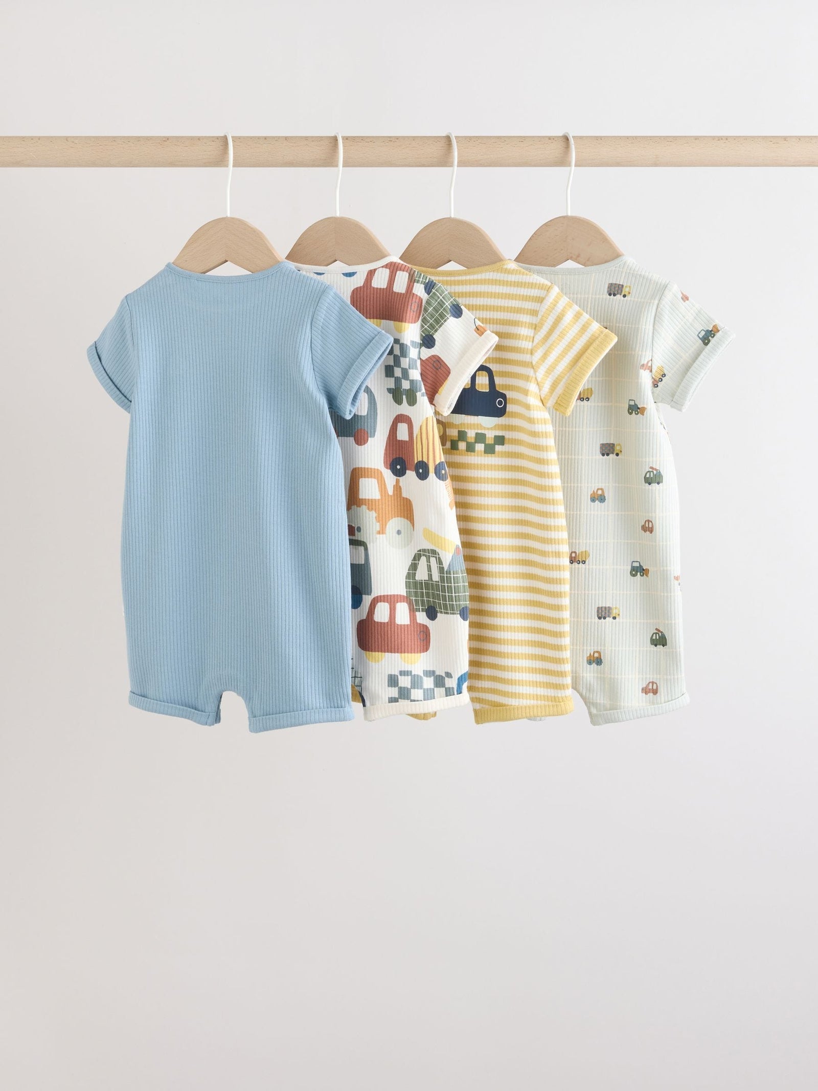 Blue Transport Printed Cotton RIch Baby Rompers 4 Pack