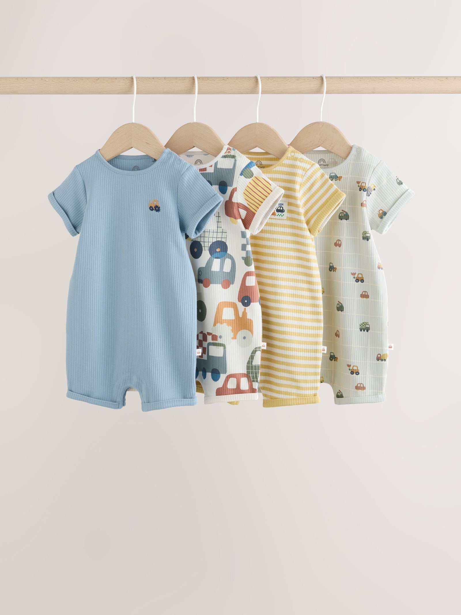 Blue Transport Printed Cotton RIch Baby Rompers 4 Pack