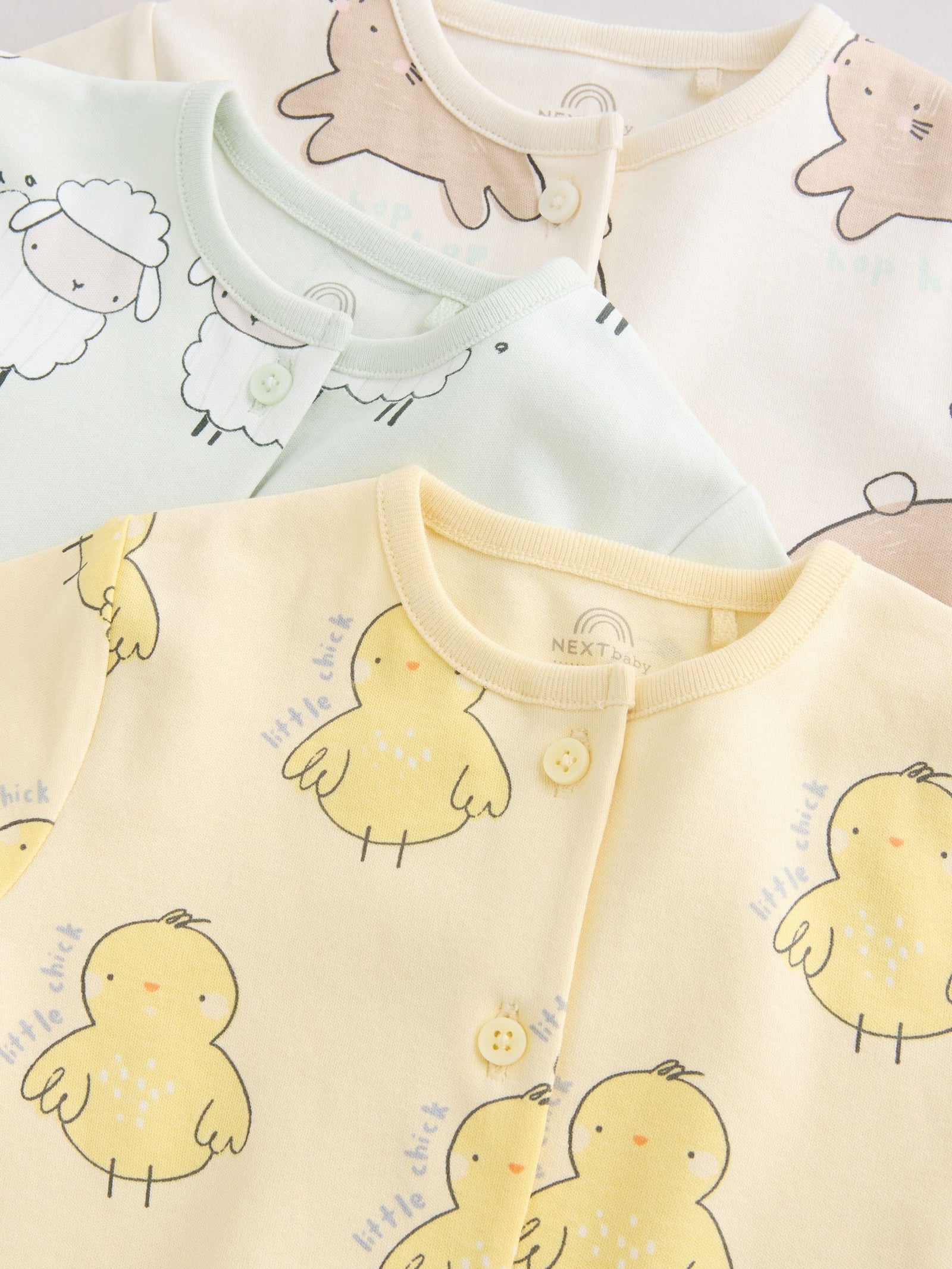 Yellow Spring/Easter Character Button Through Baby Jersey Rompers 3 Pack
