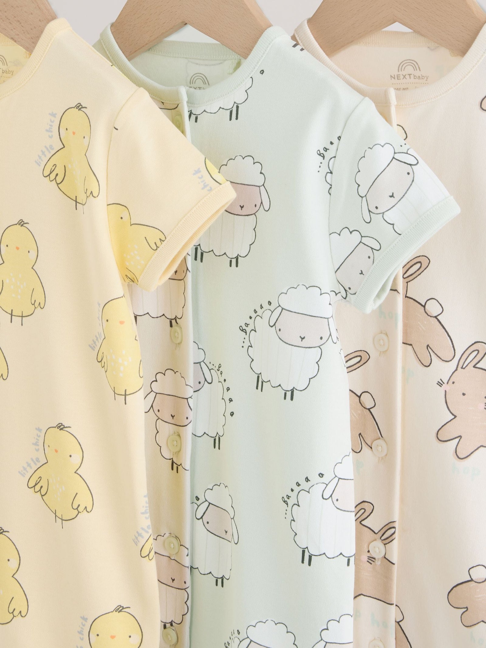 Yellow Spring/Easter Character Button Through Baby Jersey Rompers 3 Pack