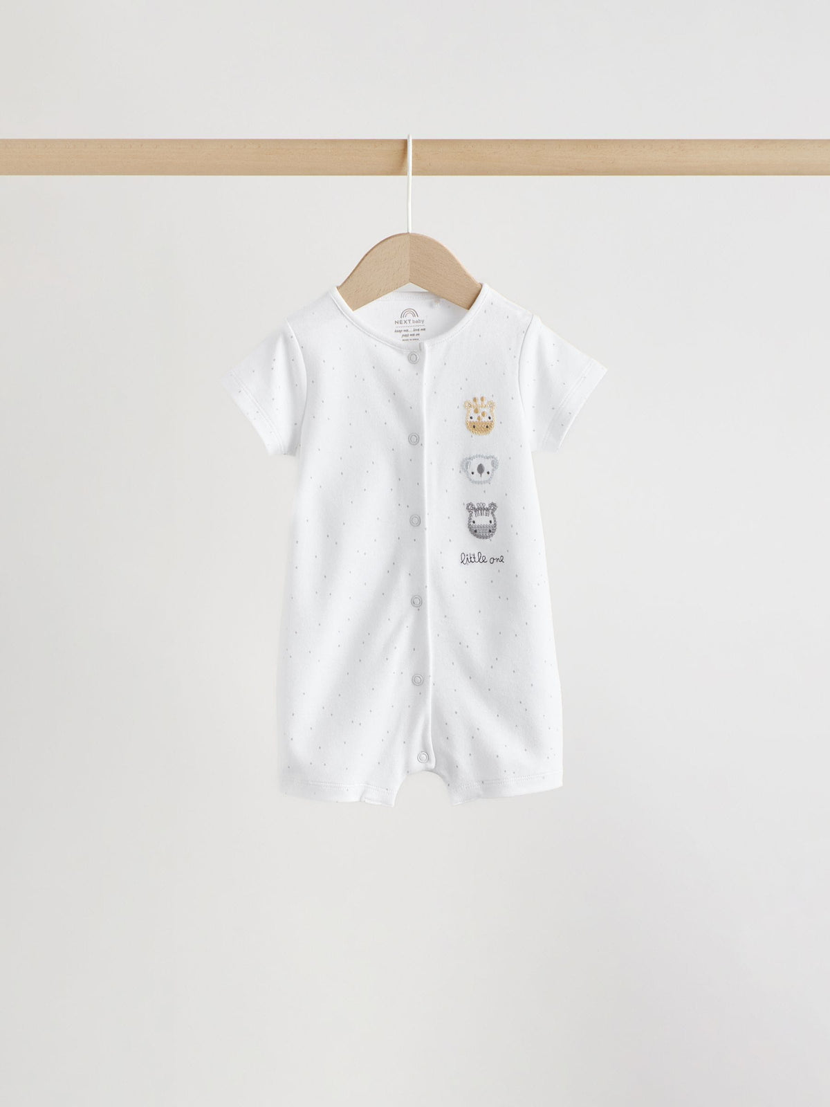 White Safari Animal Embroidered Jersey Baby Rompers 3 Pack