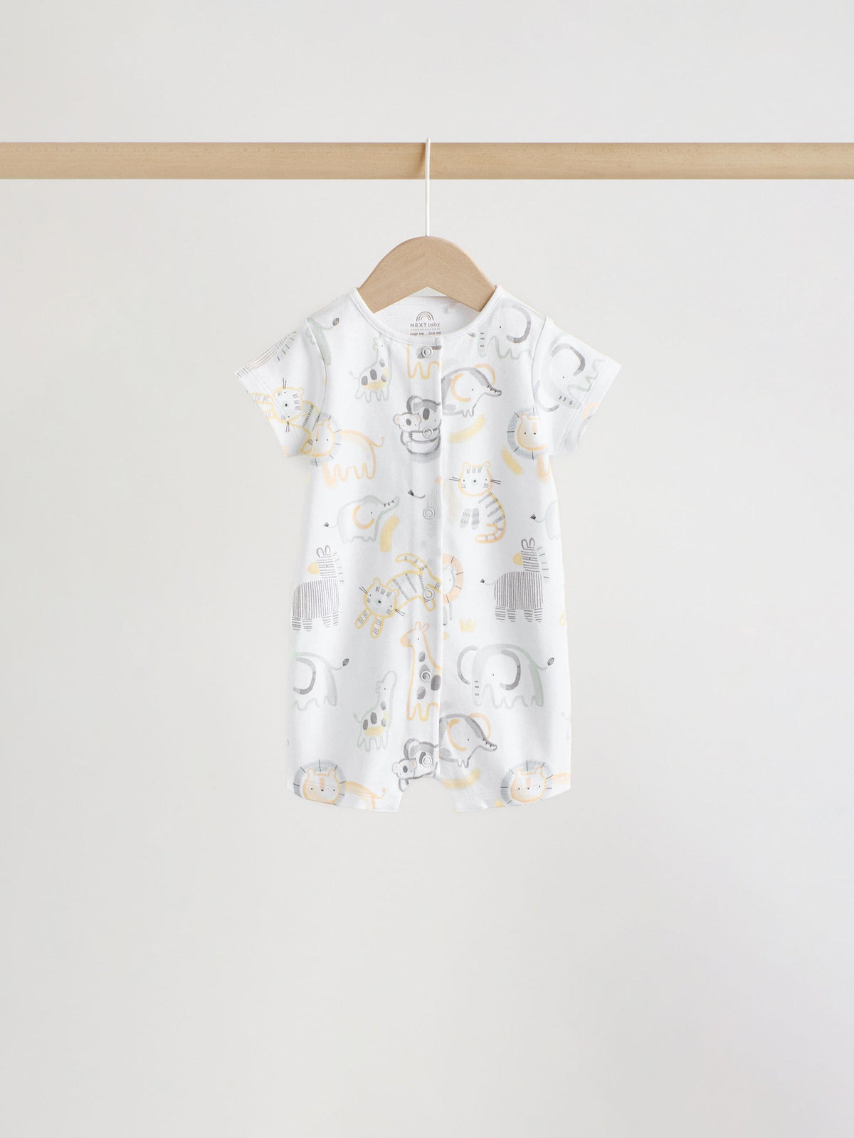 White Safari Animal Embroidered Jersey Baby Rompers 3 Pack