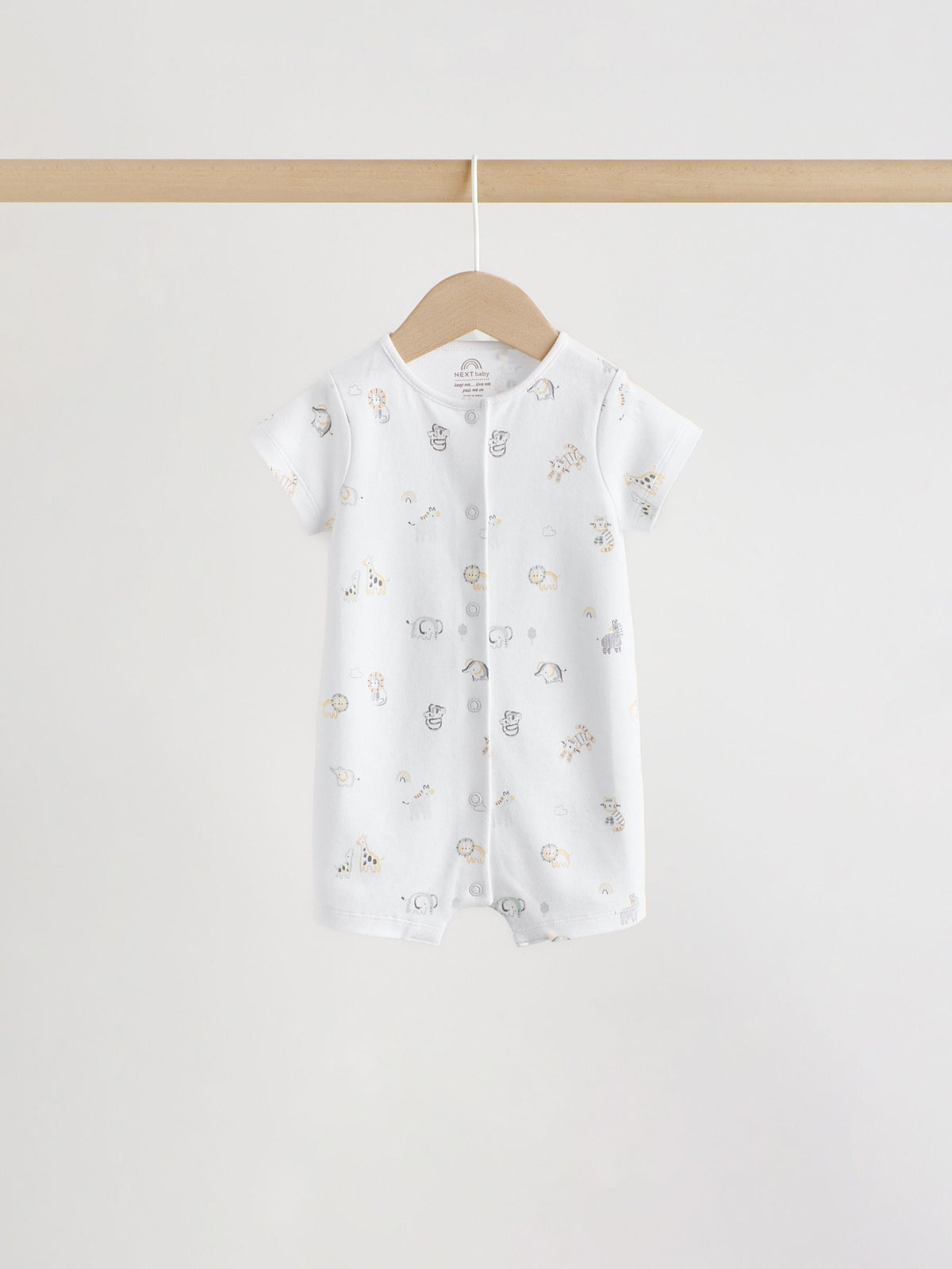 White Safari Animal Embroidered Jersey Baby Rompers 3 Pack