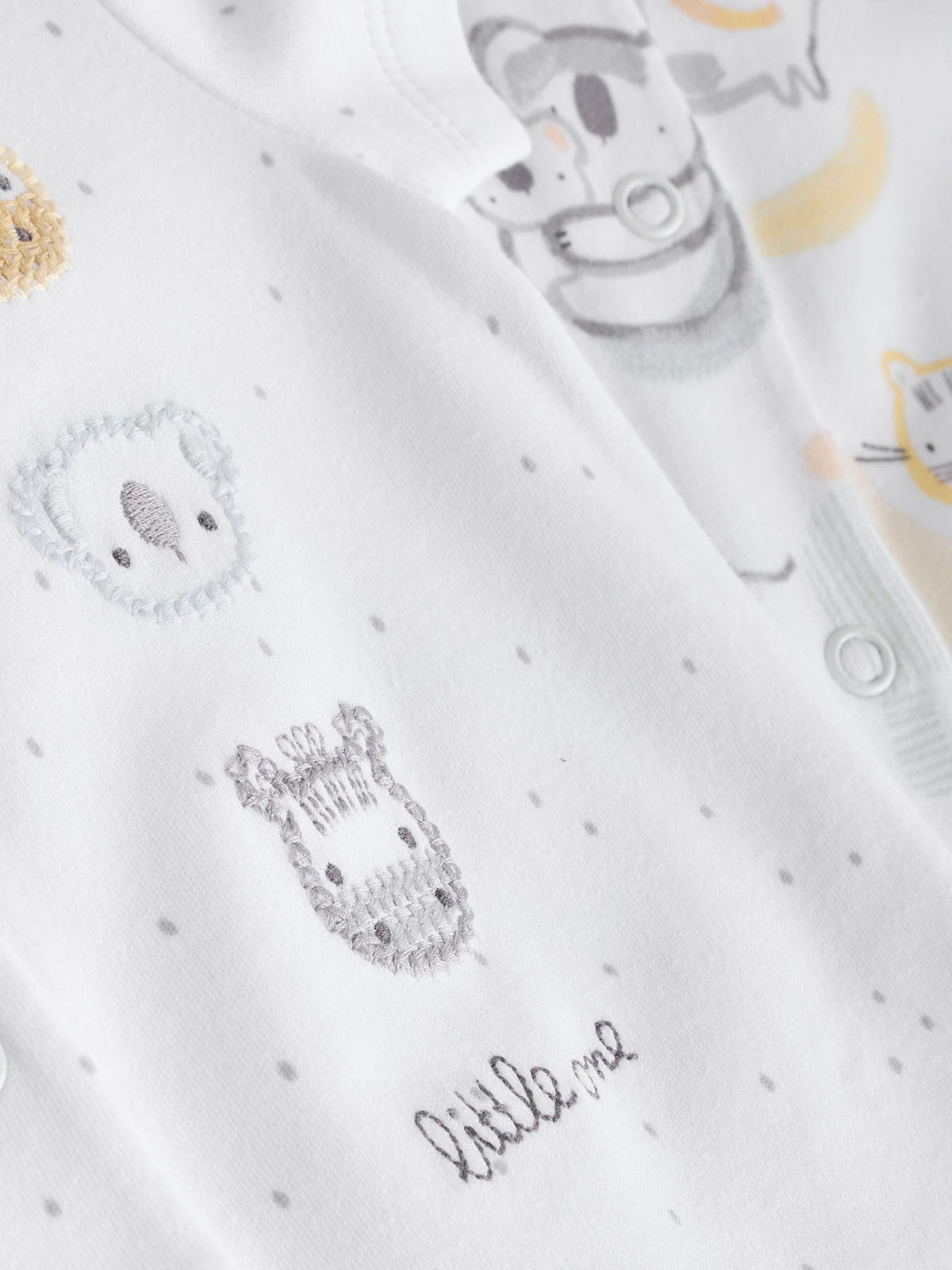 White Safari Animal Embroidered Jersey Baby Rompers 3 Pack