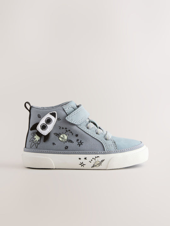 Grey Rocket Touch Fastening Elastic Lace Hi Top Trainers