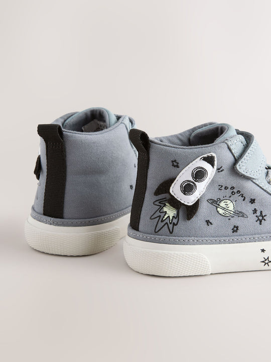 Grey Rocket Touch Fastening Elastic Lace Hi Top Trainers