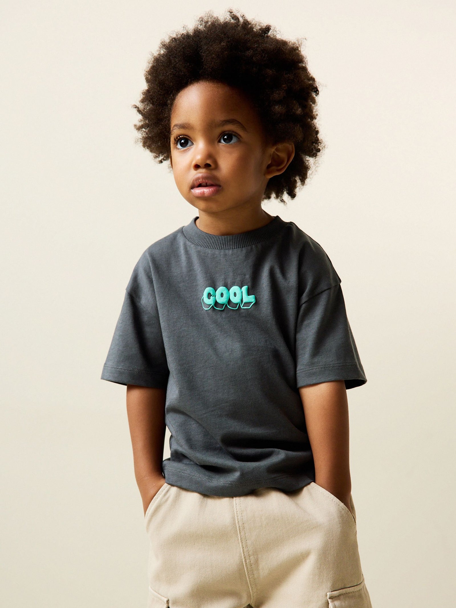 Charcoal Grey Cool Slogan Short Sleeve Small Graphic T-Shirt (3mths-7yrs)