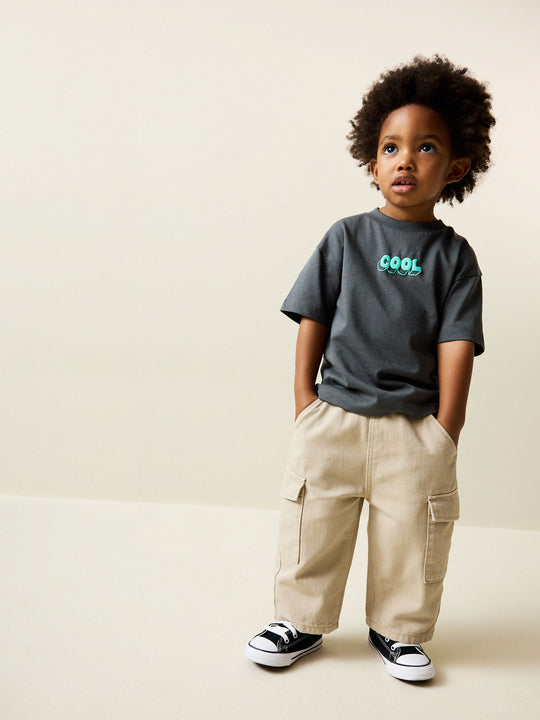 Charcoal Grey Cool Slogan Short Sleeve Small Graphic T-Shirt (3mths-8yrs)