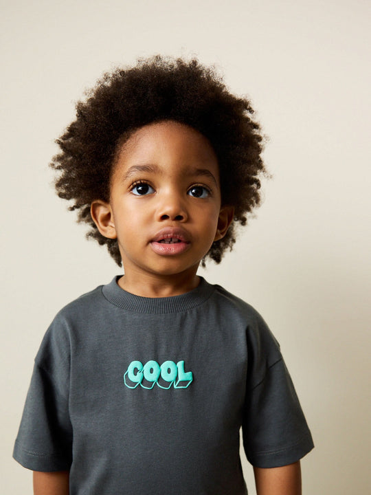 Charcoal Grey Cool Slogan Short Sleeve Small Graphic T-Shirt (3mths-7yrs)