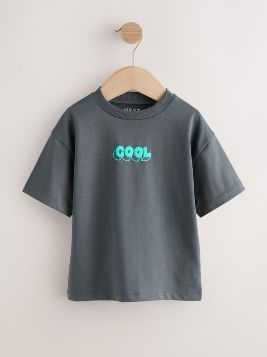 Charcoal Grey Cool Slogan Short Sleeve Small Graphic T-Shirt (3mths-7yrs)