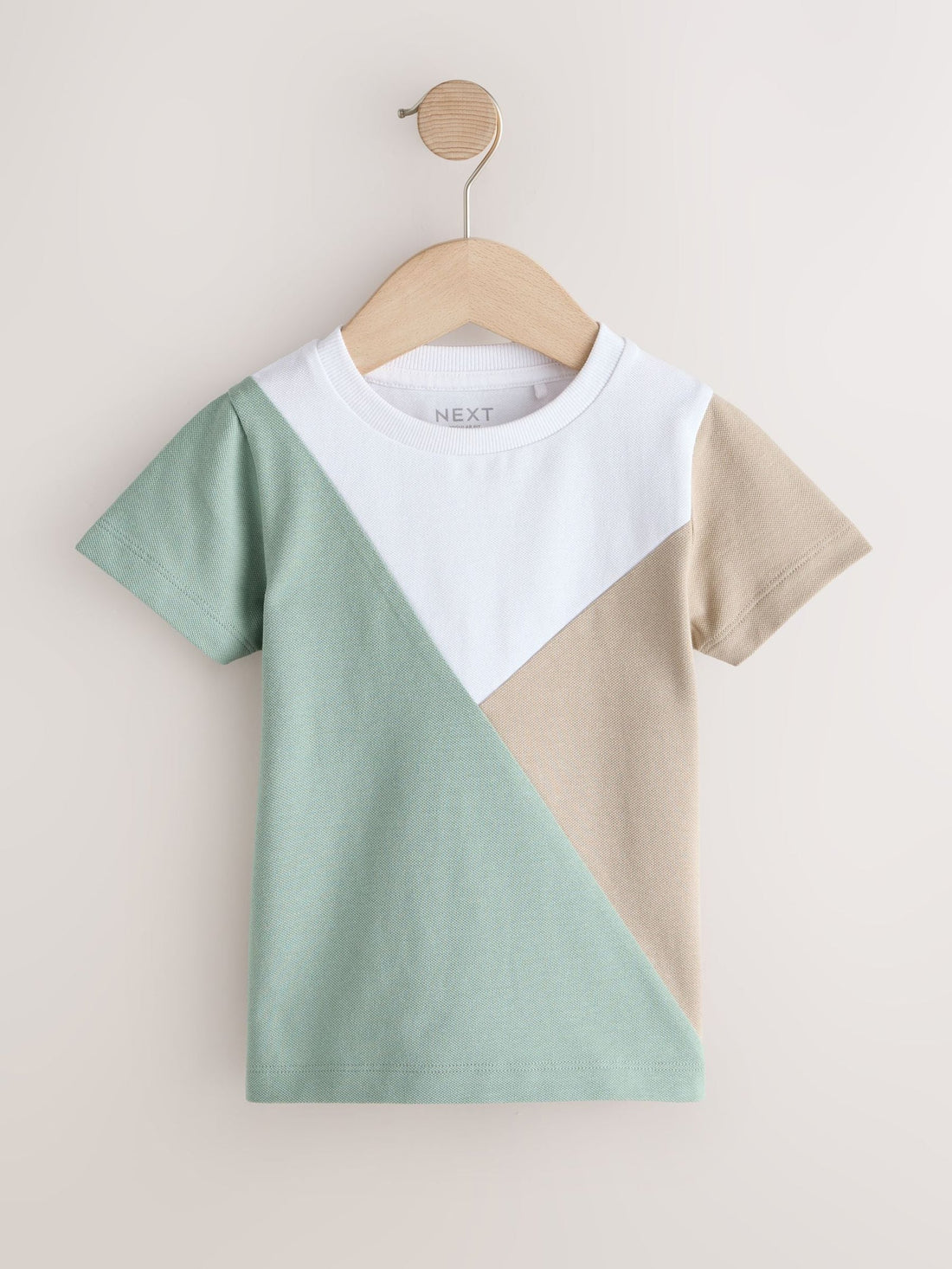 Sage Green/Neutral/White Short Sleeve Colourblock T-Shirt (3mths-7yrs) (3mths-7yrs)