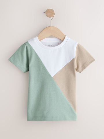 Sage Green/Neutral/White Short Sleeve Colourblock T-Shirt (3mths-7yrs) (3mths-7yrs)