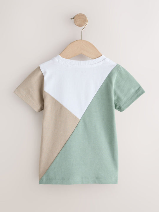Sage Green/Neutral/White Short Sleeve Colourblock T-Shirt (3mths-7yrs) (3mths-7yrs)