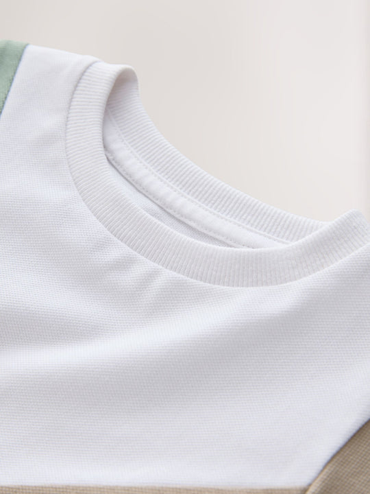 Sage Green/Neutral/White Short Sleeve Colourblock T-Shirt (3mths-7yrs) (3mths-7yrs)