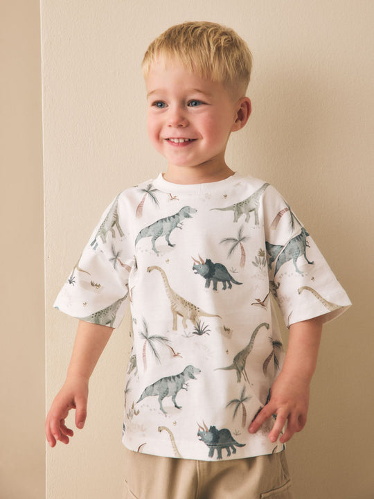 White Watercolour Dinosaurs Short Sleeve All-Over Print T-Shirt (3 Month-7 Years) (3mths-7yrs)
