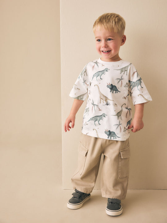 White Watercolour Dinosaurs Short Sleeve All-Over Print T-Shirt (3 Month-7 Years) (3mths-7yrs)