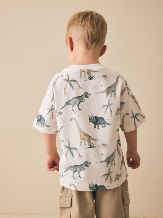 White Watercolour Dinosaurs Short Sleeve All-Over Print T-Shirt (3 Month-7 Years) (3mths-7yrs)