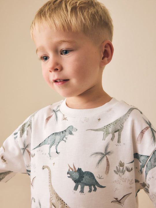 White Watercolour Dinosaurs Short Sleeve All-Over Print T-Shirt (3 Month-7 Years) (3mths-7yrs)