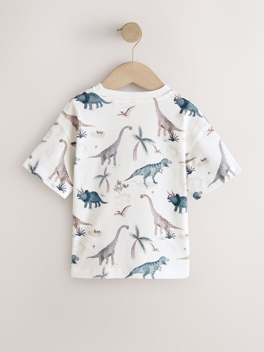 White Watercolour Dinosaurs Short Sleeve All-Over Print T-Shirt (3 Month-7 Years) (3mths-7yrs)