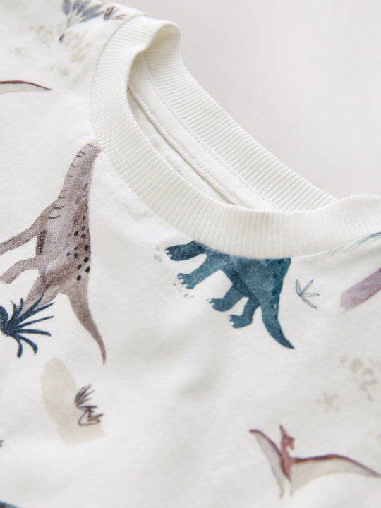 White Watercolour Dinosaurs Short Sleeve All-Over Print T-Shirt (3 Month-7 Years) (3mths-7yrs)