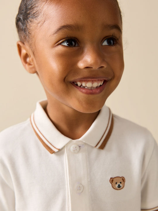 White Bear Embroidery Short Sleeve Polo Shirt (3mths-7yrs)