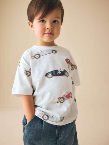 White Watercolour Car Short Sleeve All-Over Print T-Shirt (3 Month-7 Years) (3mths-7yrs)