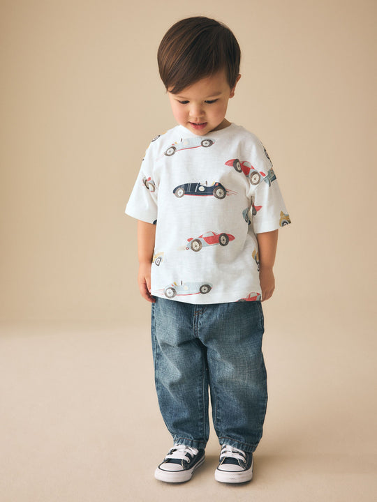 White Watercolour Car Short Sleeve All-Over Print T-Shirt (3 Month-7 Years) (3mths-7yrs)