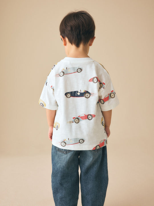 White Watercolour Car Short Sleeve All-Over Print T-Shirt (3 Month-7 Years) (3mths-7yrs)