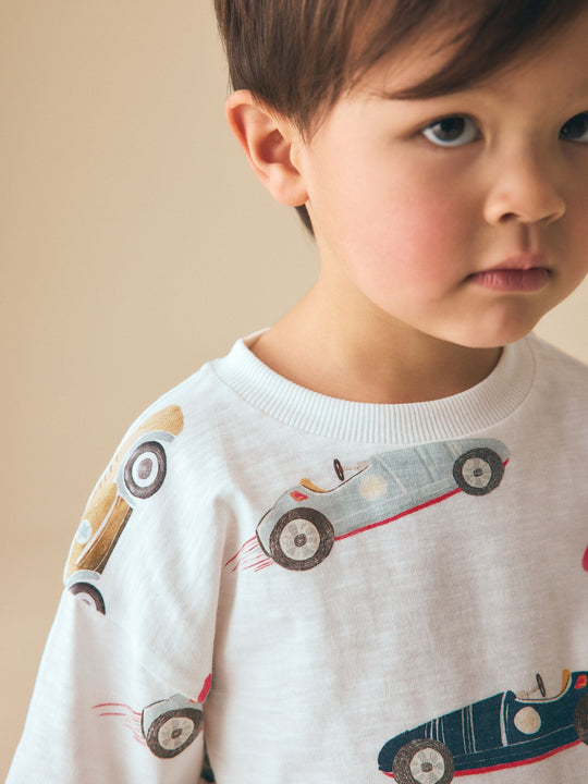 White Watercolour Car Short Sleeve All-Over Print T-Shirt (3 Month-7 Years) (3mths-7yrs)