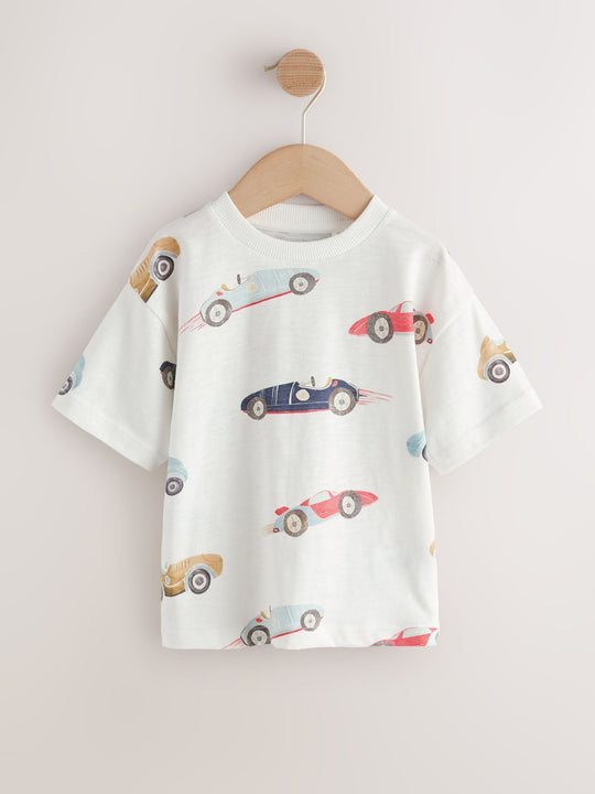 White Watercolour Car Short Sleeve All-Over Print T-Shirt (3 Month-7 Years) (3mths-7yrs)