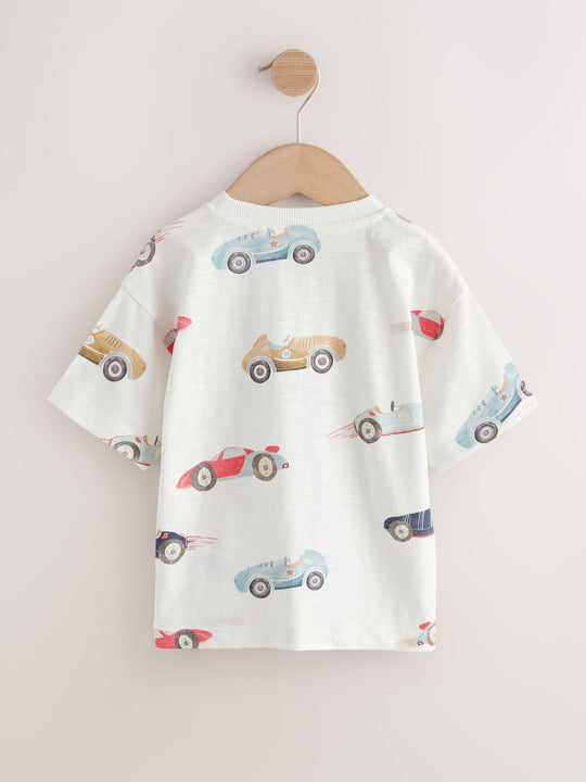 White Watercolour Car Short Sleeve All-Over Print T-Shirt (3 Month-7 Years) (3mths-7yrs)