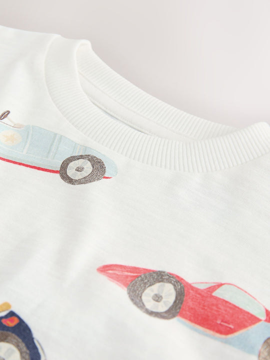 White Watercolour Car Short Sleeve All-Over Print T-Shirt (3 Month-7 Years) (3mths-7yrs)