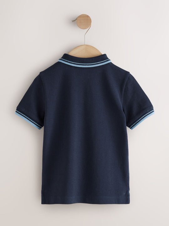 Navy Blue Bear Embroidery Short Sleeve Polo Shirt (3mths-7yrs)