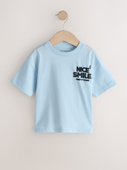 White/Blue/Green/Black/Purple Small Short Sleeve Graphic T-Shirts 5 Pack (3mths-7yrs)