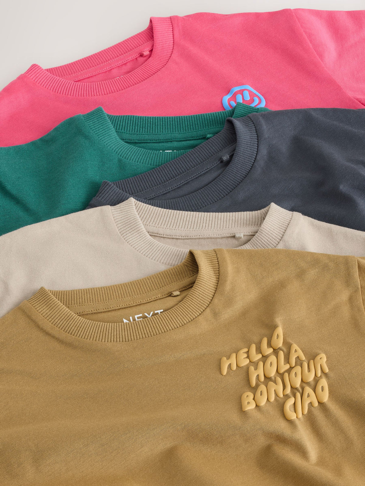 Green/Charcoal/Stone/Pink/Brown Small Short Sleeve Graphic T-Shirts 5 Pack (3mths-7yrs)