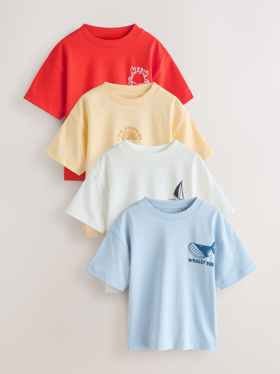 White/Blue/Red/Yellow Slogan Short Sleeve Graphic T-Shirts 4 Pack (3mths-7yrs)