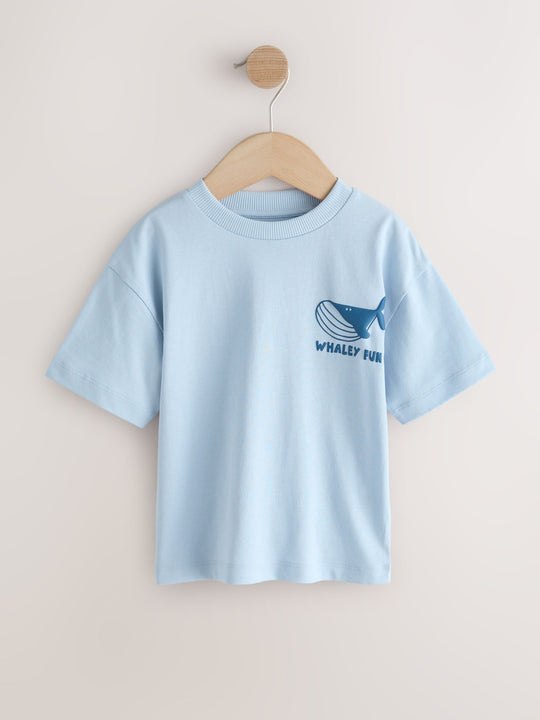 White/Blue/Red/Yellow Slogan Short Sleeve Graphic T-Shirts 4 Pack (3mths-7yrs)