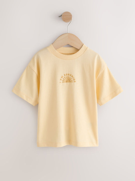 White/Blue/Red/Yellow Slogan Short Sleeve Graphic T-Shirts 4 Pack (3mths-7yrs)