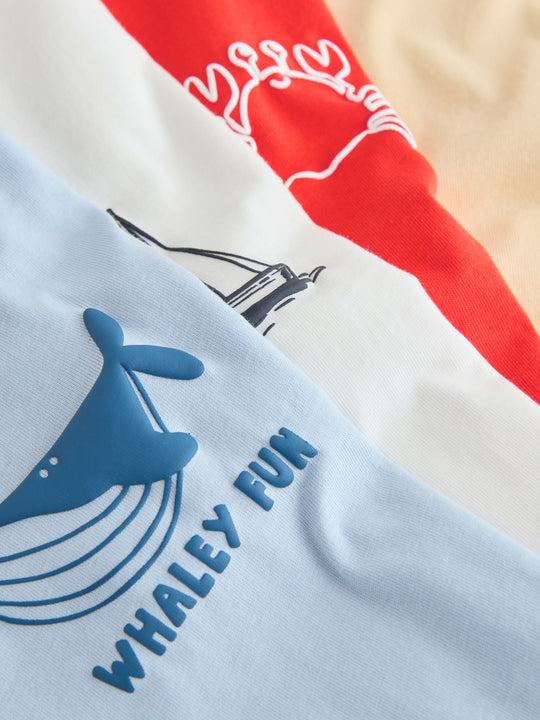 White/Blue/Red/Yellow Slogan Short Sleeve Graphic T-Shirts 4 Pack (3mths-7yrs)